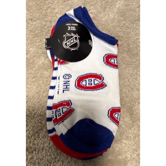 NHL Montreal Canadiens Ladies Ankle Socks 3-Pack Size 9-11 Polyester/Spandex - Picture 3 of 4